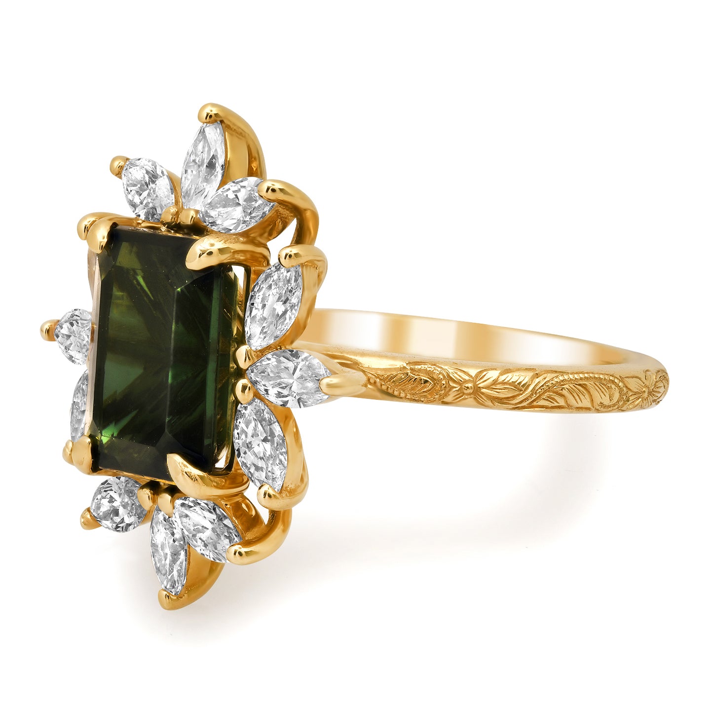 Green Tourmaline and Diamond Ring