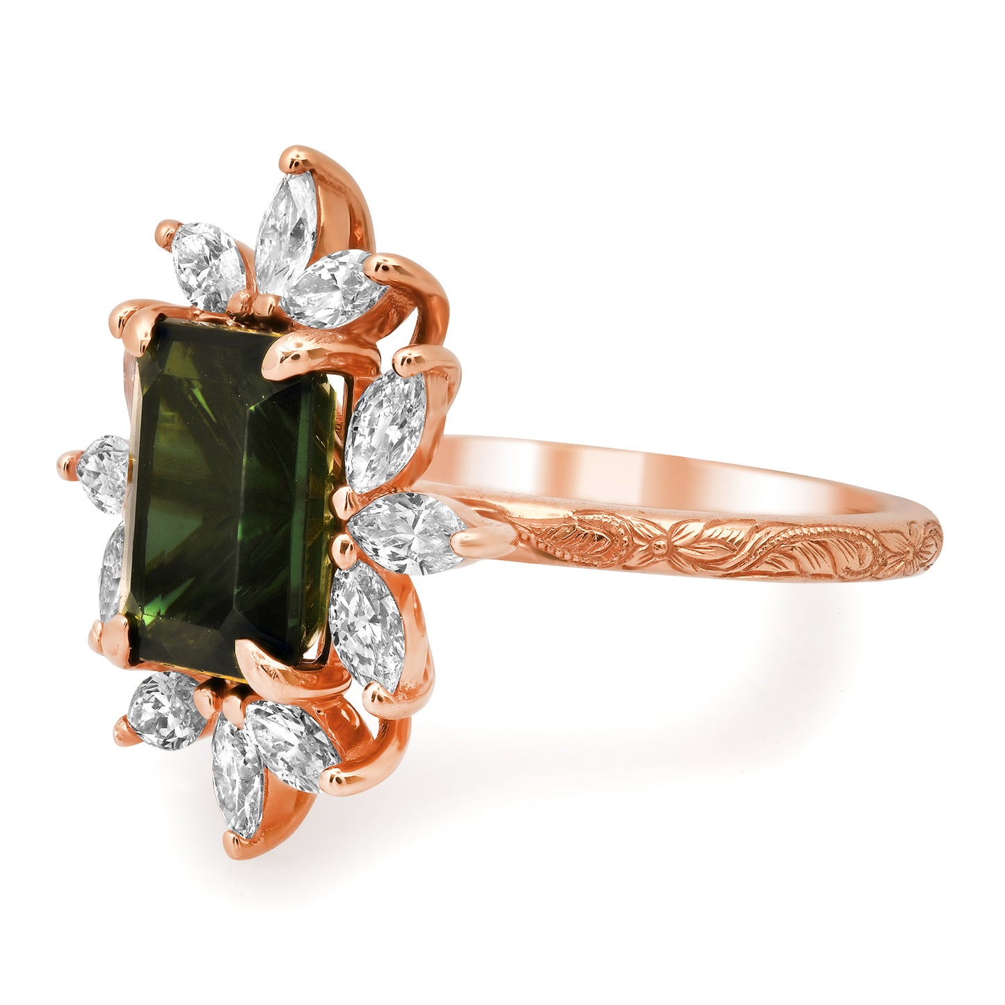 Green Tourmaline and Diamond Ring