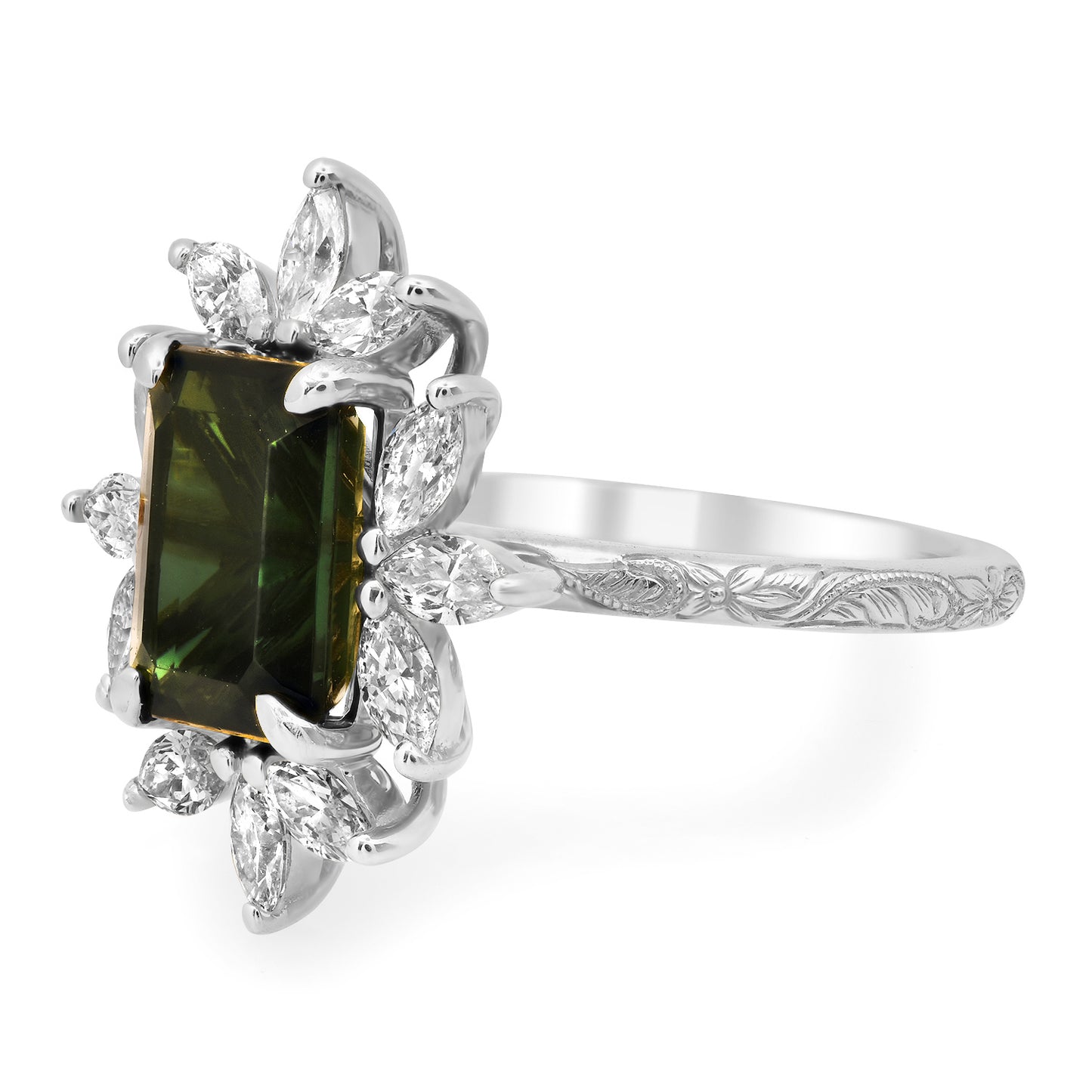 Green Tourmaline and Diamond Ring