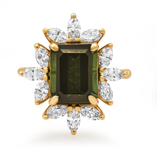 Green Tourmaline and Diamond Ring